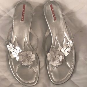 Prada Flower Easy Silver Sandals